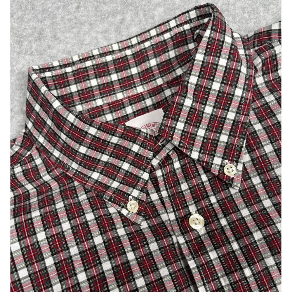 Brooks Brothers 346 Mens L Oxford Button Down Shirt Red Green White Plaid Cotton